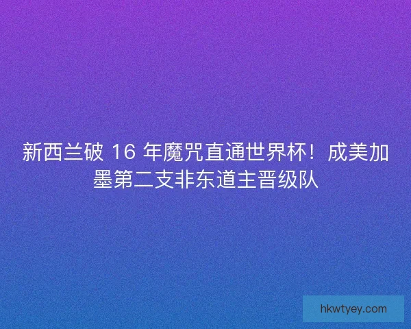 新西兰破 16 年魔咒直通世界杯！成美加墨第二支非东道主晋级队